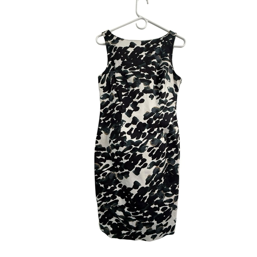 Ann Taylor Floral Sheath Dress Size 4 Sleeveless Black White Career Lined Zip